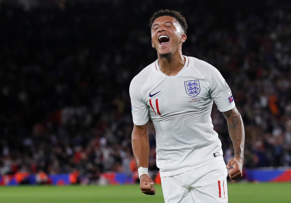 Soccer Football - Euro 2020 Qualifier - Group A - England v Kosovo - St Mary&#039;s Stadium, Southampton, Britain - September 10, 2019 England&#039;s Jadon Sancho celebrates scoring their fourth goal  ...