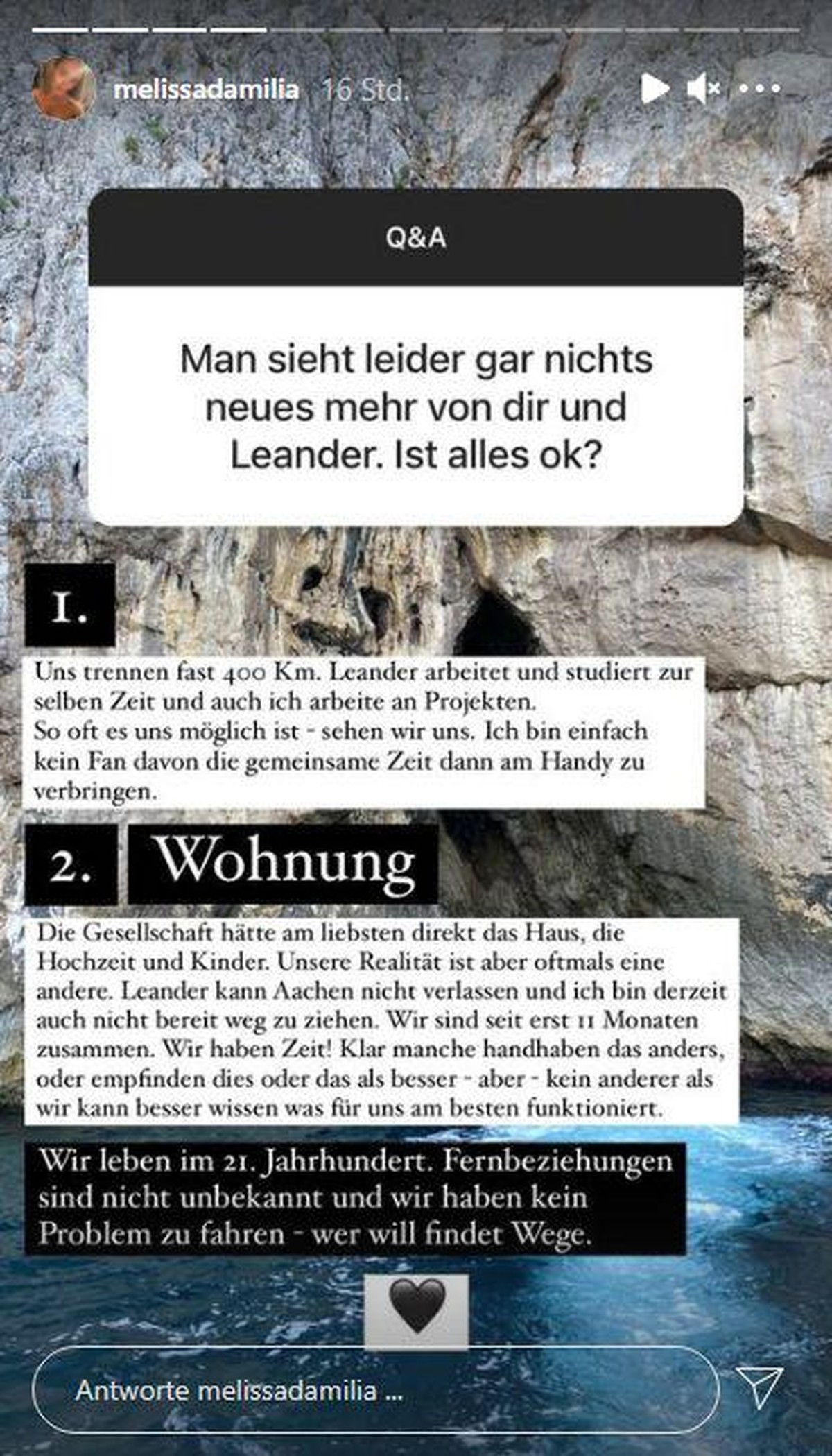 Melissa gibt Einblicke in ihre Beziehungssituation.