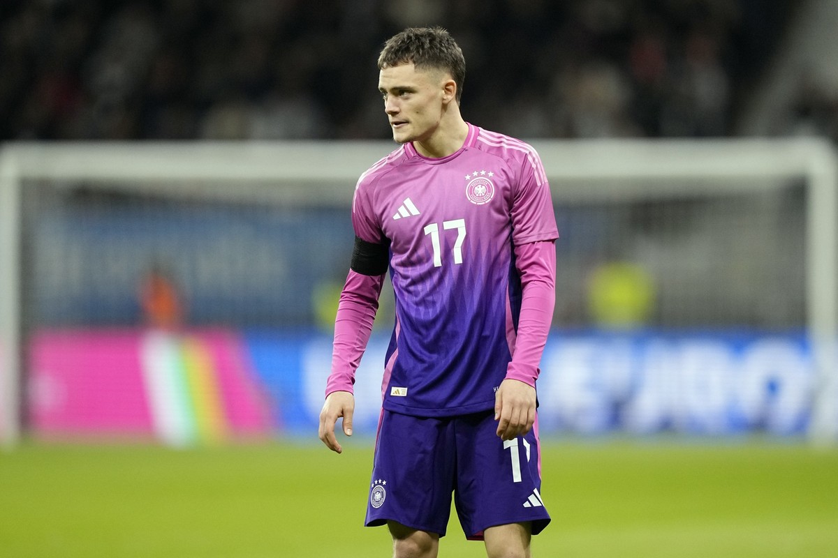 FILE - Germany's Florian Wirtz plays during the international friendly soccer match between Germany and Netherlands in Frankfurt, Germany, Tuesday, March 26, 2024. The Associated Press takes a lo ...