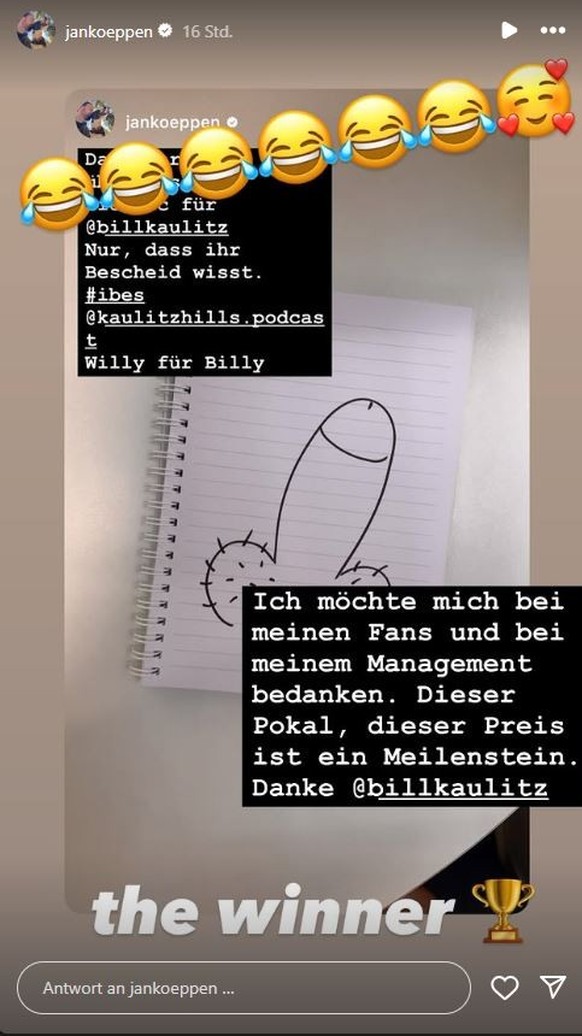 Jan Köppen schickt Bill Kaulitz ein gemaltes Penis-Bild.