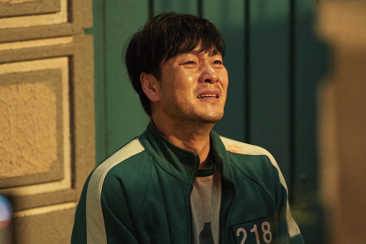 This image released by Netflix shows Park Hae-soo in a scene from the Korean series "Squid Game." Park Hae-Soo was nominated for an Emmy Award for best supporting actor in a drama series. (N ...