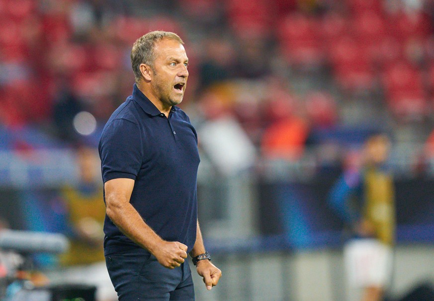 Budapest, Hungary, 24th September 2020. Trainer Hansi FLICK FCB, team manager, headcoach, coach, celebration goal in the Final UEFA Supercup match FC BAYERN MUENCHEN - FC SEVILLA 2-1 in Season 2019/20 ...
