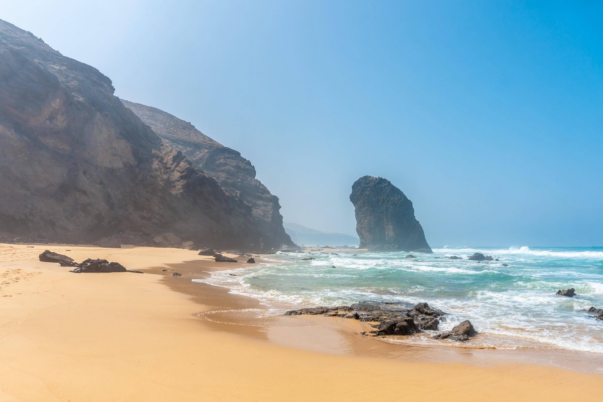 Creative Highlights World Roque Del Moro vom Strand Cofete im Naturpark Jandia, Barlovento, s