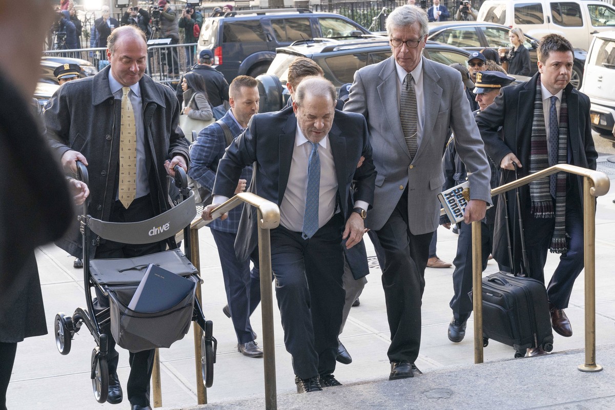 February 24, 2020, New York, United States: Harvey Weinstein arrives for the opening day of his trial at state supreme court in New York..A jury found the former movie producer guilty on two of the fi ...