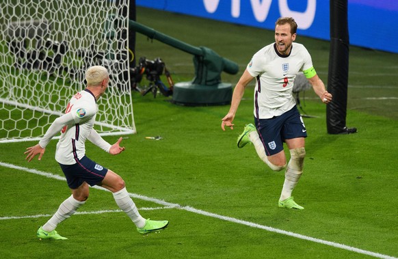 England-Stürmer Harry Kane bejubelt seinen Treffer im EM-Halbfinale gegen Dänemark 