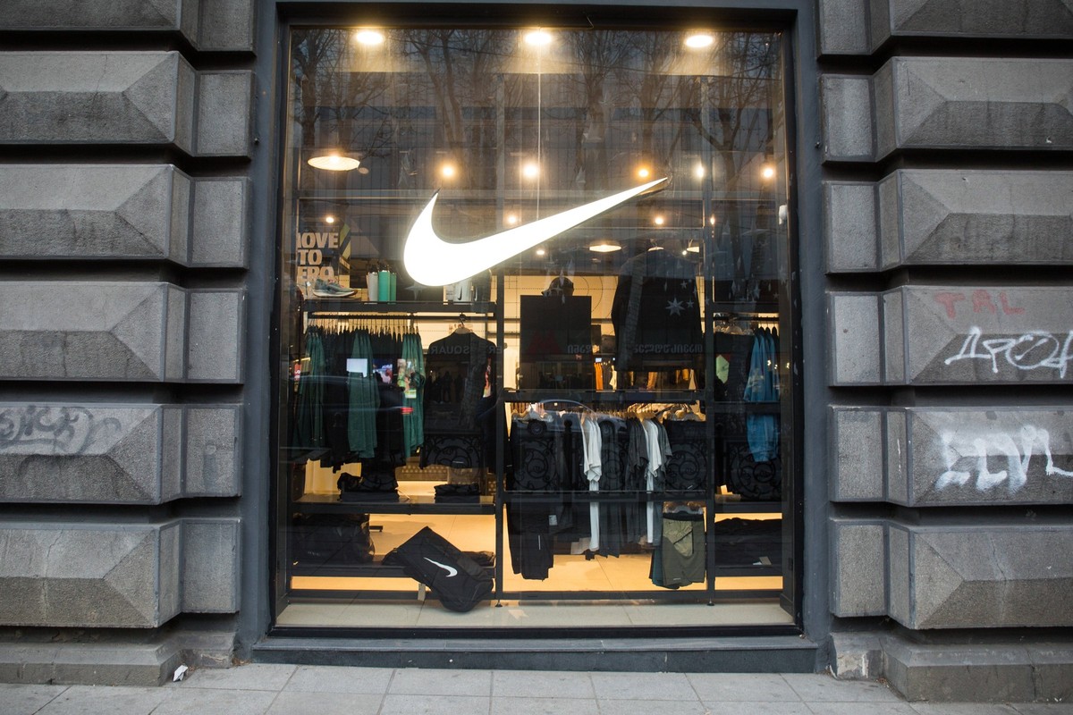 December 25, 2024, Tbilisi, Tbilisi, Georgia: Nike logo is seen on a window store on Rustaveli Avenue in Tbilisi, Georgia.....Nike is an American athletic footwear and apparel corporation. Tbilisi Geo ...