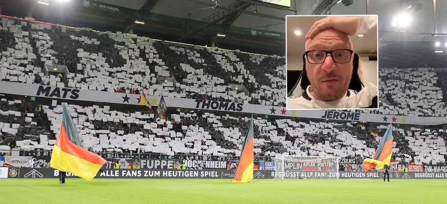 Sport Bilder des Tages Deutschland vs Serbien Fußball, Länderspiel, Freundschaftsspiel, Deutschland vs Serbien, VW-Arena Wolfsburg, Bild zeigt: Choreo in der Fankurve vor dem Spiel, Danke Mats, Thomas ...