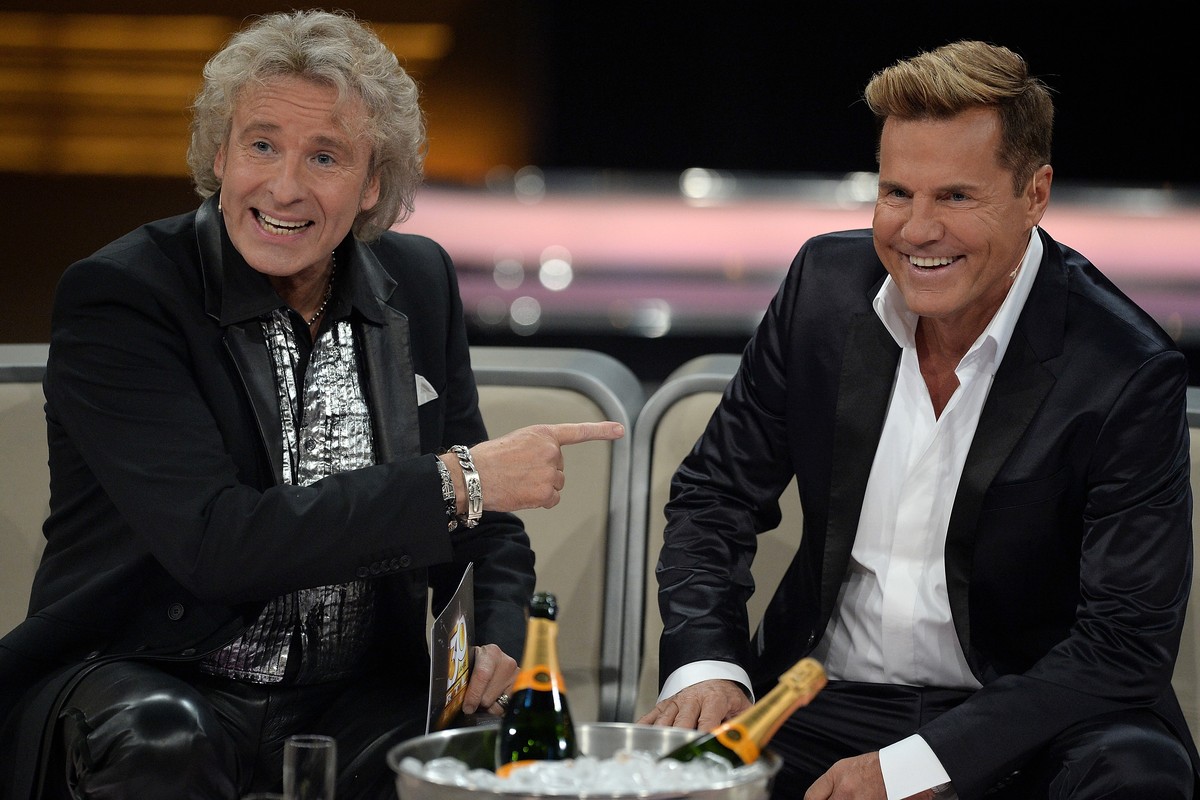 HUERTH, GERMANY - DECEMBER 19: (L-R) Presenter Thomas Gottschalk and music producer Dieter Bohlen attend the taping of the anniversary show '30 Jahre RTL - Die grosse Jubilaeumsshow mit Thomas Go ...