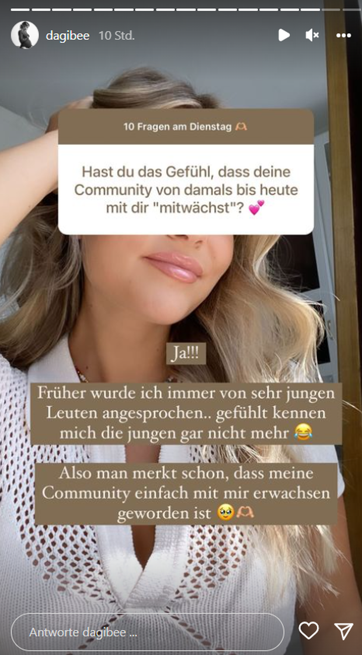 Dagi Bee spricht auf Instagram über die Entwicklung ihrer Community.