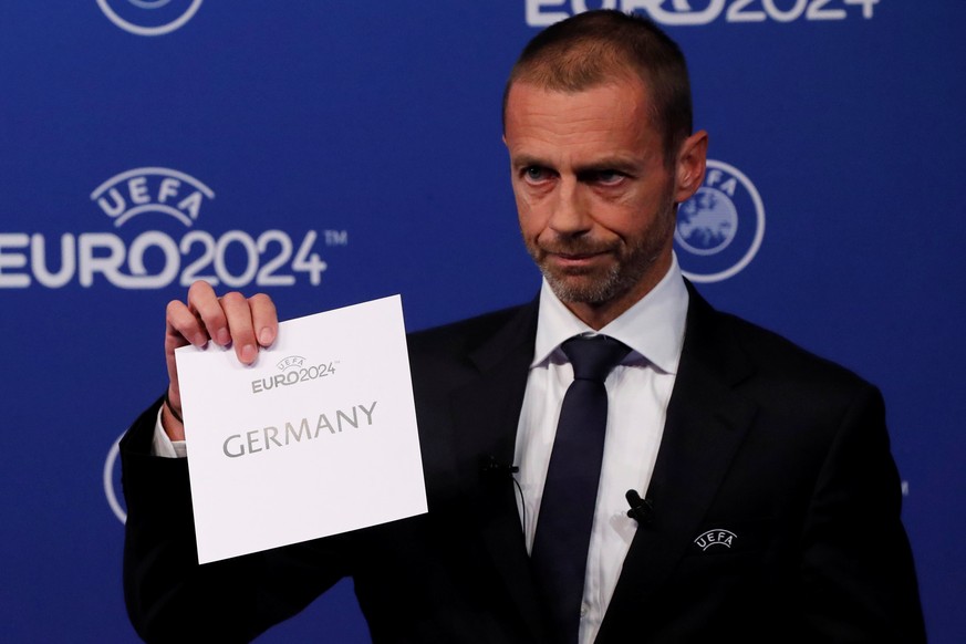 Soccer Football - Euro 2024 Host Announcement - Nyon, Switzerland - September 27, 2018 UEFA President Aleksander Ceferin unveils the host nation for Euro 2024 during the announcement REUTERS/Denis Bal ...