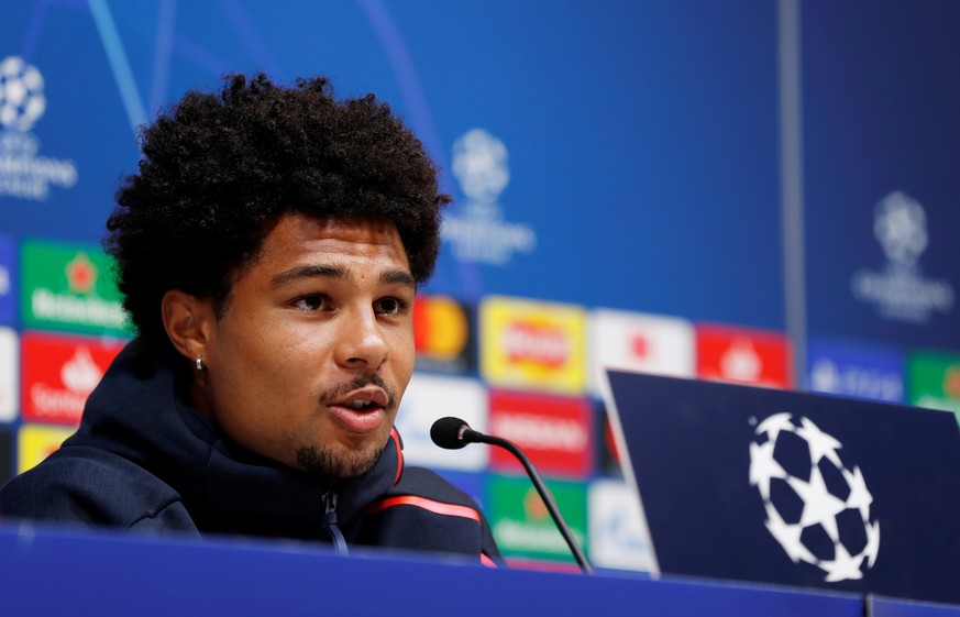 Soccer Football - Champions League - Bayern Munich Press Conference - Tottenham Hotspur Stadium, London, Britain - September 30, 2019 Bayern Munich&#039;s Serge Gnabry during the press conference Acti ...