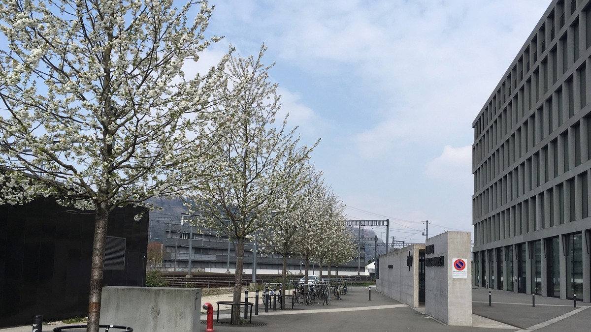 University of economy, pedagogy and technology in Windisch near trainstation Brugg in springtime at 13. April 2019 xkwx aargau, canton, university, student, campus, architecture, street, built structu ...