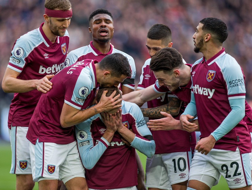 Andrey Yarmolenko of West Ham celebrates after scoring during the Premier League match between West Ham United and Aston Villa at the London Stadium, Stratford on Sunday 13th March 2022. (Photo by Fed ...