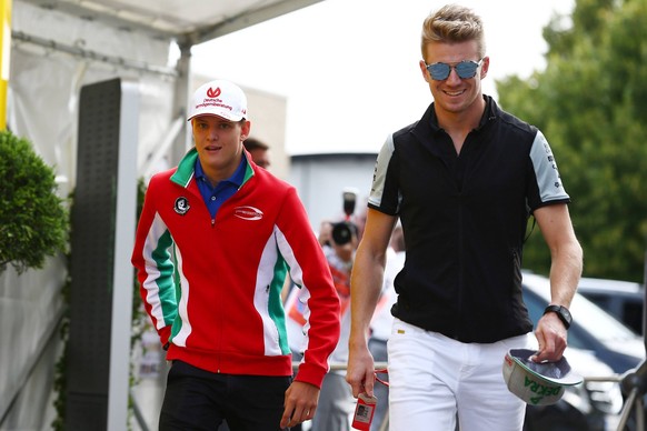 German Grand Prix, Hockenheimring 28 - 31 July 2016 31.07.2016 - Mick Schumacher (GER) son of Michael Schumacher (GER) and Nico Hulkenberg (GER) Sahara Force India F1 VJM09 PUBLICATIONxNOTxINxUK

Ge ...