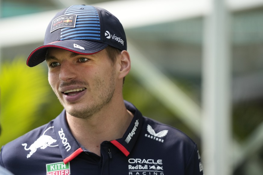 Red Bull driver Max Verstappen of the Netherlands is shown ahead of the Formula One Miami Grand Prix auto race at the Miami International Autodrome, Friday, May 3, 2024, in Miami Gardens, Fla. (AP Pho ...