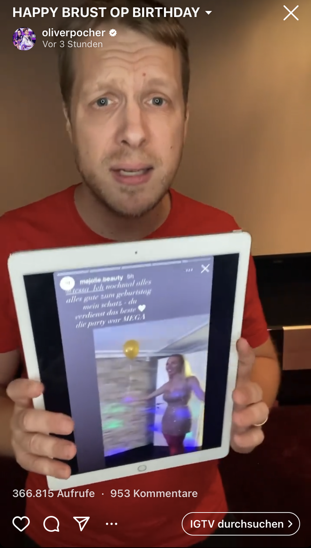 Oliver Pocher zeigt hier noch mal einen Ausschnitt aus den Videos der Party.