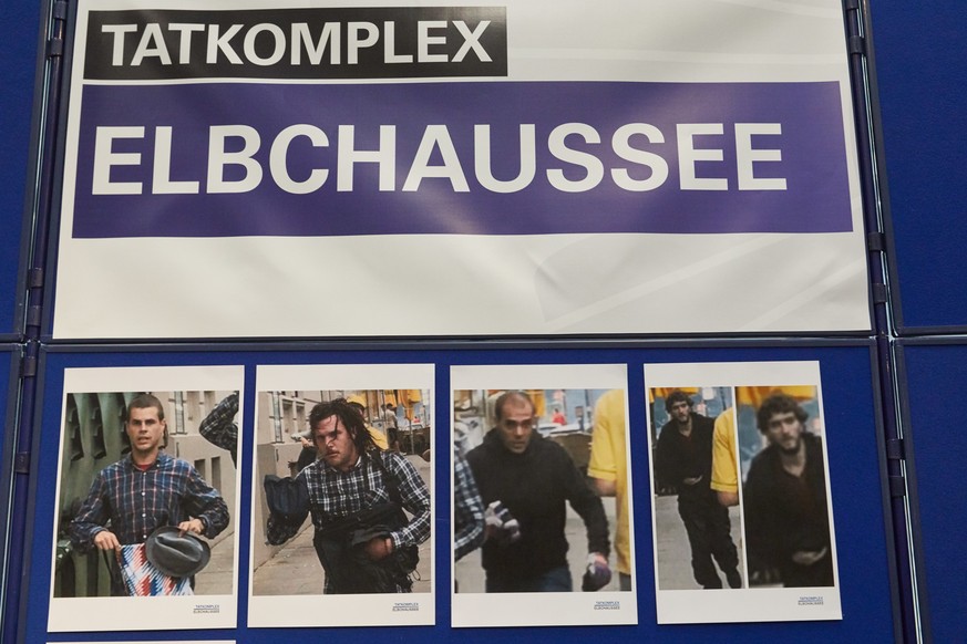 Diese Fahndungsbilder wurden in Hamburg auf der Pressekonferenz Soko "Schwarzer Block" gezeigt.