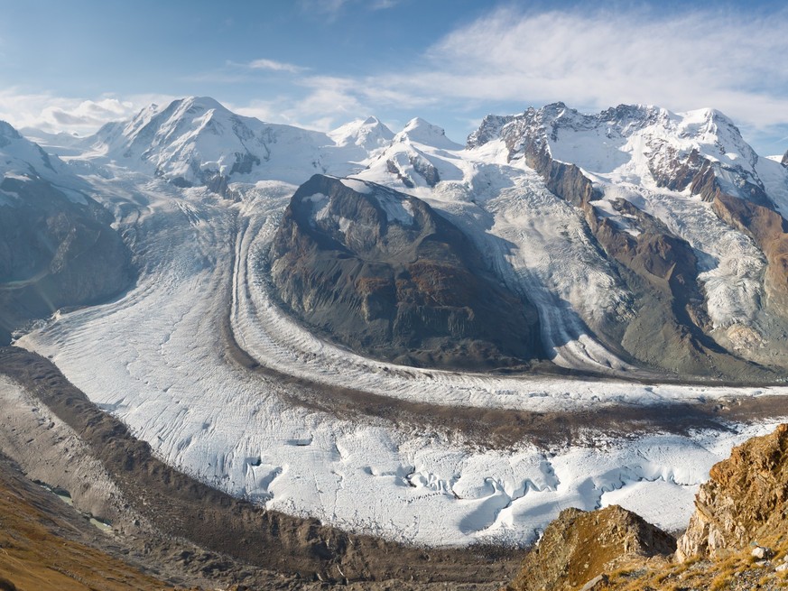 The Gorner Glacier (Gornergletscher) in Switzerland is the second largest glacier in the Alps.
