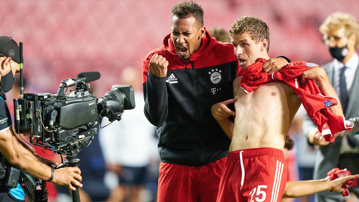 Final Football UEFA Champions League FC BAYERN MUENCHEN - PARIS SAINT GERMAIN PSG 1-0 Lisbon, Lissabon, Portugal, 23rd August 2020. Jerome BOATENG FCB 17 Thomas MUELLER, MÜLLER, FCB 25 team FCB win th ...