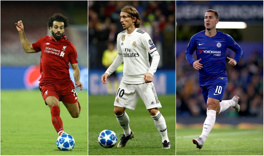Haben alle drei berechtigte Hoffnungen auf den Ballon d'Or: Mo Salah, Luka Modric und Eden Hazard.&nbsp;