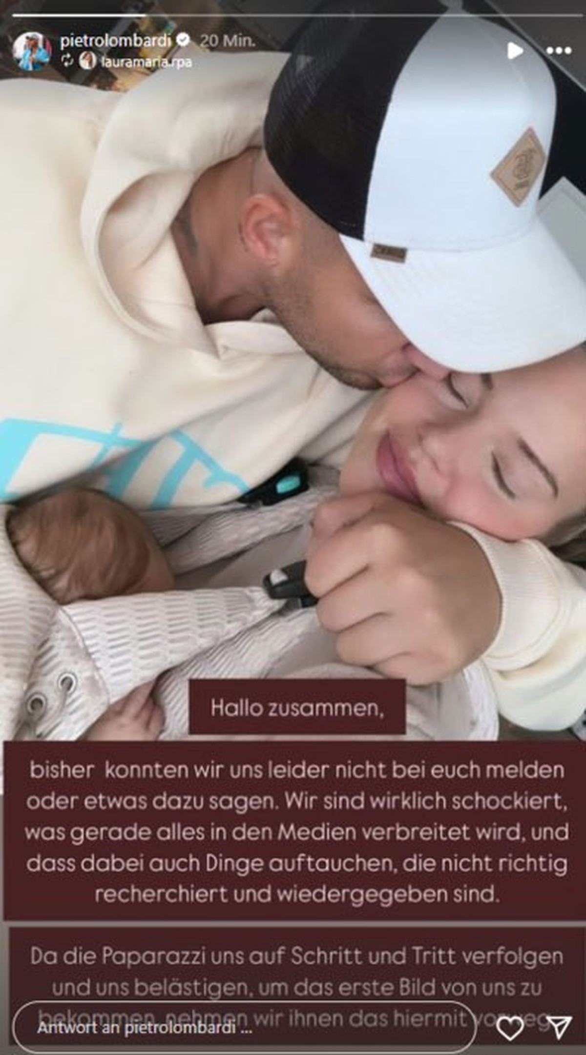 Pietro Lombardi und Laura Maria Rypa teilen ein Foto mit ihrem Baby.