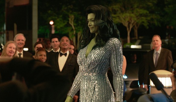 This image released by Disney+ shows Tatiana Maslany in a scene from &quot;She-Hulk: Attorney at Law,&quot; premiering Thursday. (Disney+ via AP)