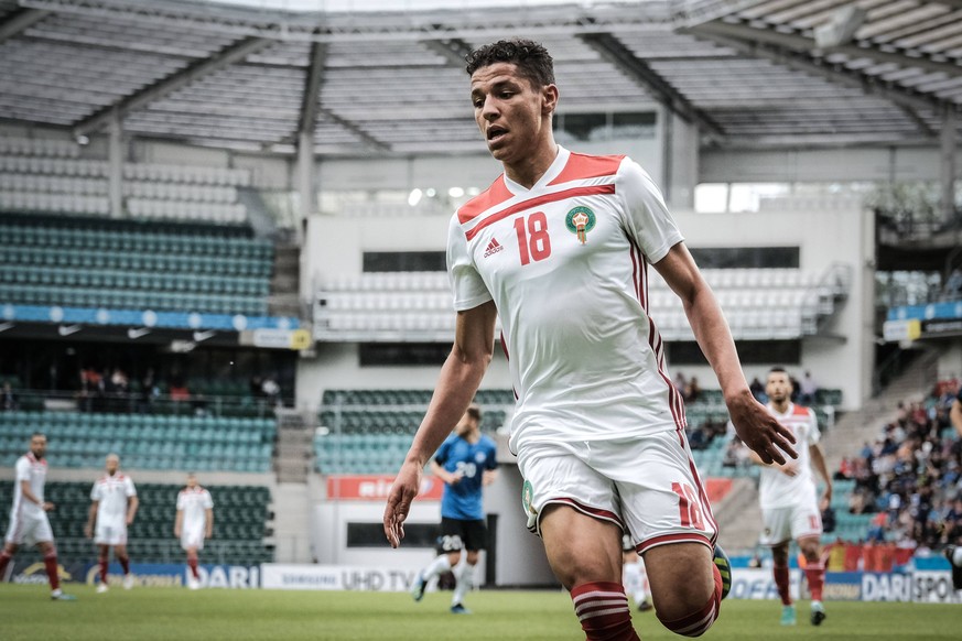 June 9, 2018 - Tallinn, Estonia - Amine Harit (18) of Morocco on attack..Friendly between Estonia and Morocco (1-3) at A. le Coq Arena in Tallinn, Estonia. Estonia vs Morocco in Tallinn, Estonia - 09  ...