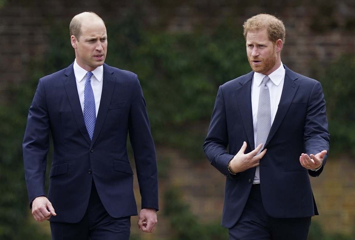 FILE - Britain&#039;s Prince William and Prince Harry arrive for the statue unveiling on what would have been Princess Diana&#039;s 60th birthday, in the Sunken Garden at Kensington Palace, London, Th ...