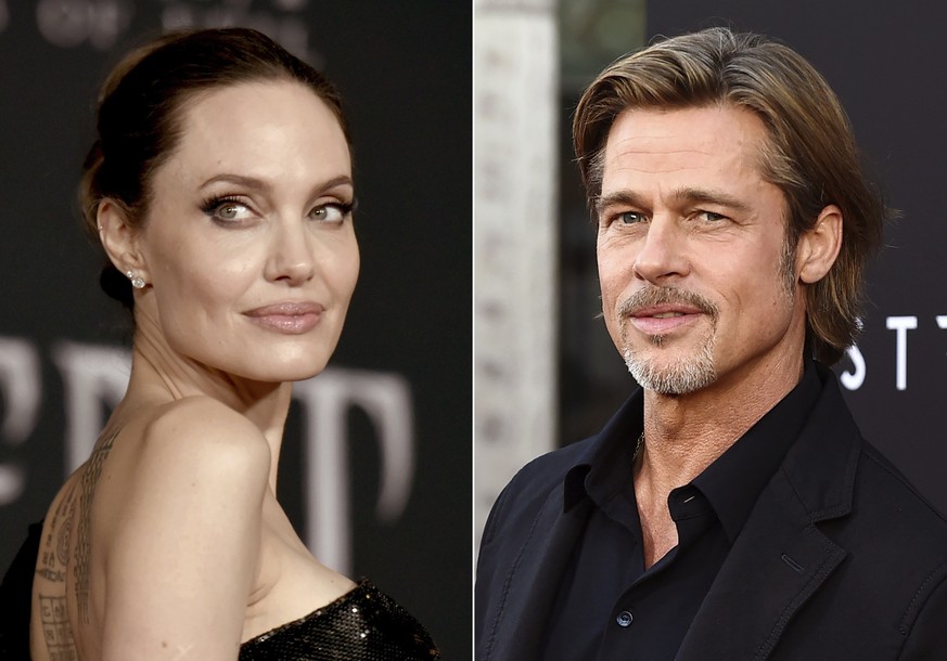 This combination photo shows Angelina Jolie at a premiere in Los Angeles on Sept. 30, 2019, left, and Brad Pitt at a special screening on Sept. 18, 2019. A new court filing from Angelina Jolie alleges ...
