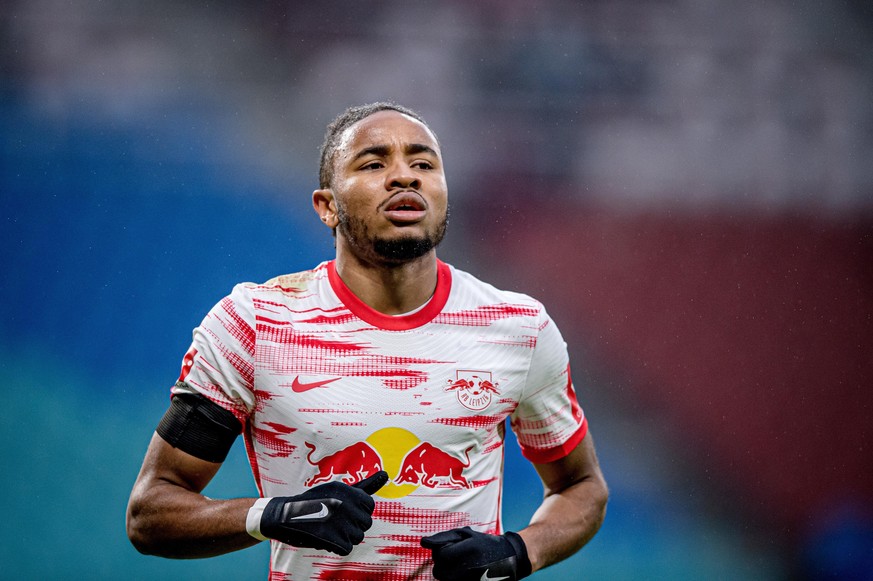 Leipzigs Christopher Nkunku. Fussball 1. Bundesliga, 20. Spieltag: RB Leipzig - VfL Wolfsburg 2:0. 23. Januar 2022: Leipzig, Red Bull Arena. Foto: motivio