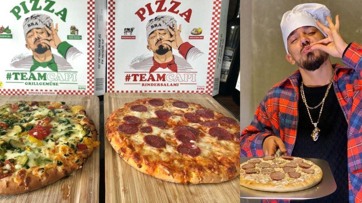 Capital Bra mit seiner Pizza – watson probierte beide Varianten (.).