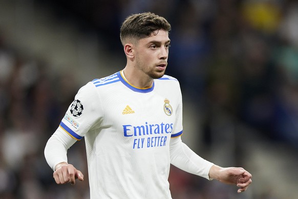 Federico Valverde of Real Madrid during the UEFA Champions League match between Real Madrid and Mancheaster City played at Santiago Bernabeu Stadium on May 4, 2021 in Madrid Spain. (Photo by Ruben Alb ...