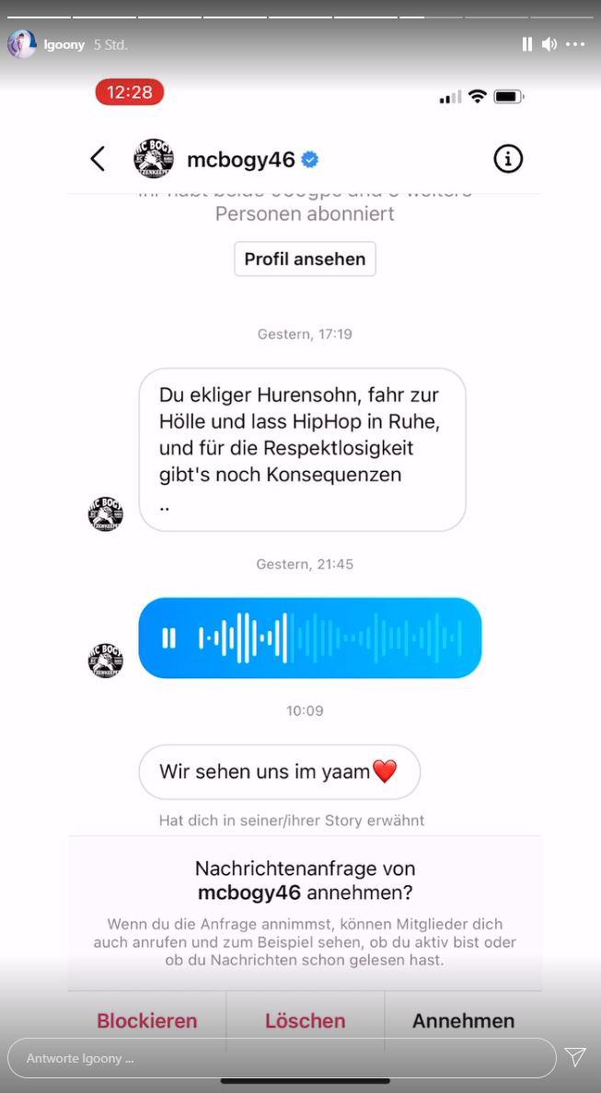 LGoony wird von MC Boogy bedroht.