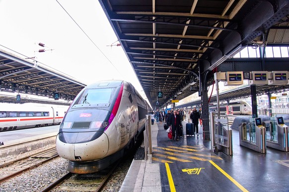 TGV / ICE train at Gare de LÂ Est, the east railway station in Paris where speed trains arrive on Feb 16, 2022 in Paris.