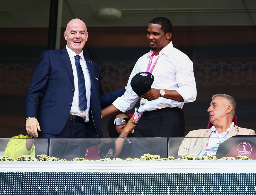 Mandatory Credit: Photo by Michael Zemanek/Shutterstock 13634919s FIFA President Gianni Infantino and former Cameroon player Samuel Eto o Cameroon v Serbia, FIFA World Cup, WM, Weltmeisterschaft, Fuss ...