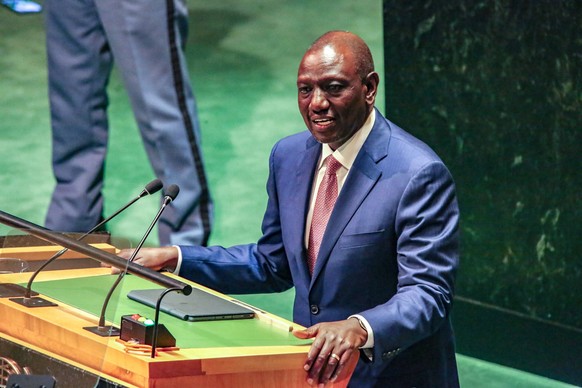 September 21, 2023, New York, New York, USA: President of Kenya, WILLIAM SAMOEI RUTO speaks at the 2023 UN General Assembly themed Rebuilding trust and reigniting global solidarity: Accelerating actio ...