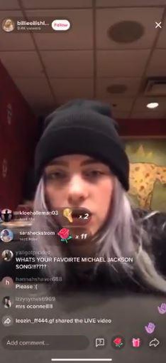 Ein Fake-Account zeigte ein Livestream-Replay von Billie Eilish.