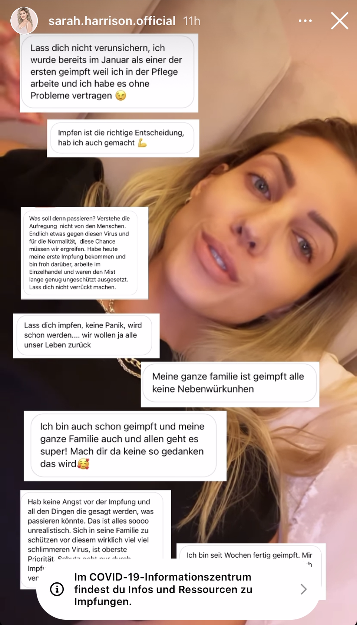 Später erhielt Sarah Harrison Zuspruch dafür, dass sie die Impfung durchziehen solle.