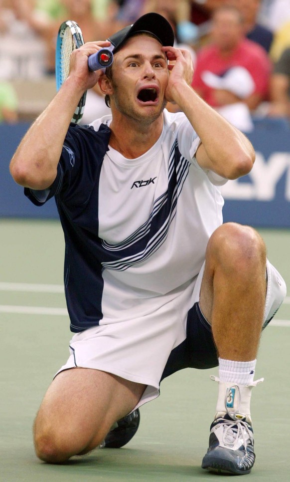 Seine Gefühle überwältigen Roddick nach dem entscheidenden Matchball im US-Open-Finale 2003