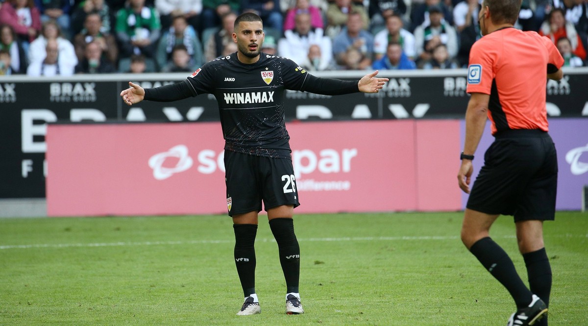 14.09.2024, Deutschland, Mönchengladbach, Fußball Bundesliga, Saison 2024/2025, Borussia Mönchengladbach vs. VfB Stuttgart, Deniz Undav VfB Gemäß den Vorgaben der DFL Deutsche Fußball Liga ist es unte ...