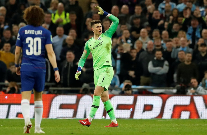 Soccer Football - Carabao Cup Final - Manchester City v Chelsea - Wembley Stadium, London, Britain - February 24, 2019 Chelsea&#039;s Kepa Arrizabalaga reacts after he is called to be substituted off  ...