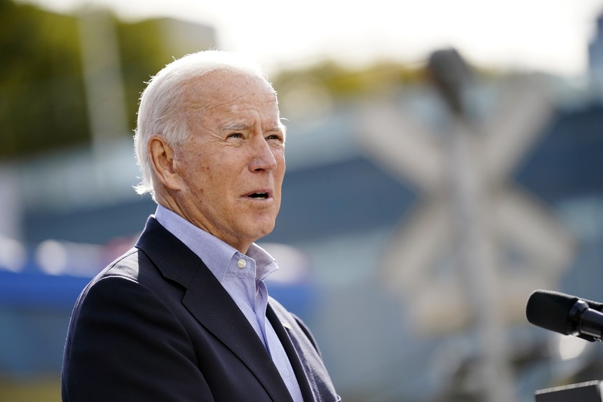 Democratic presidential candidate former Vice President Joe Biden speaks at Amtrak&#039;s Cleveland Lakefront train station, Wednesday, Sept. 30, 2020, in Cleveland. Biden is on a train tour through O ...