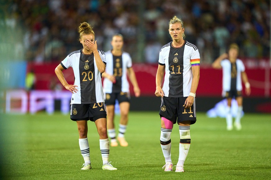 Alexandra Popp, DFB Frauen 11 Lina MAGULL, DFB Frauen 20 sad in the friendly DFB women match GERMANY - SAMBIA Preparation for WM World Championships 2023 in Australia, New Zealand ,Season 2023/2024, o ...