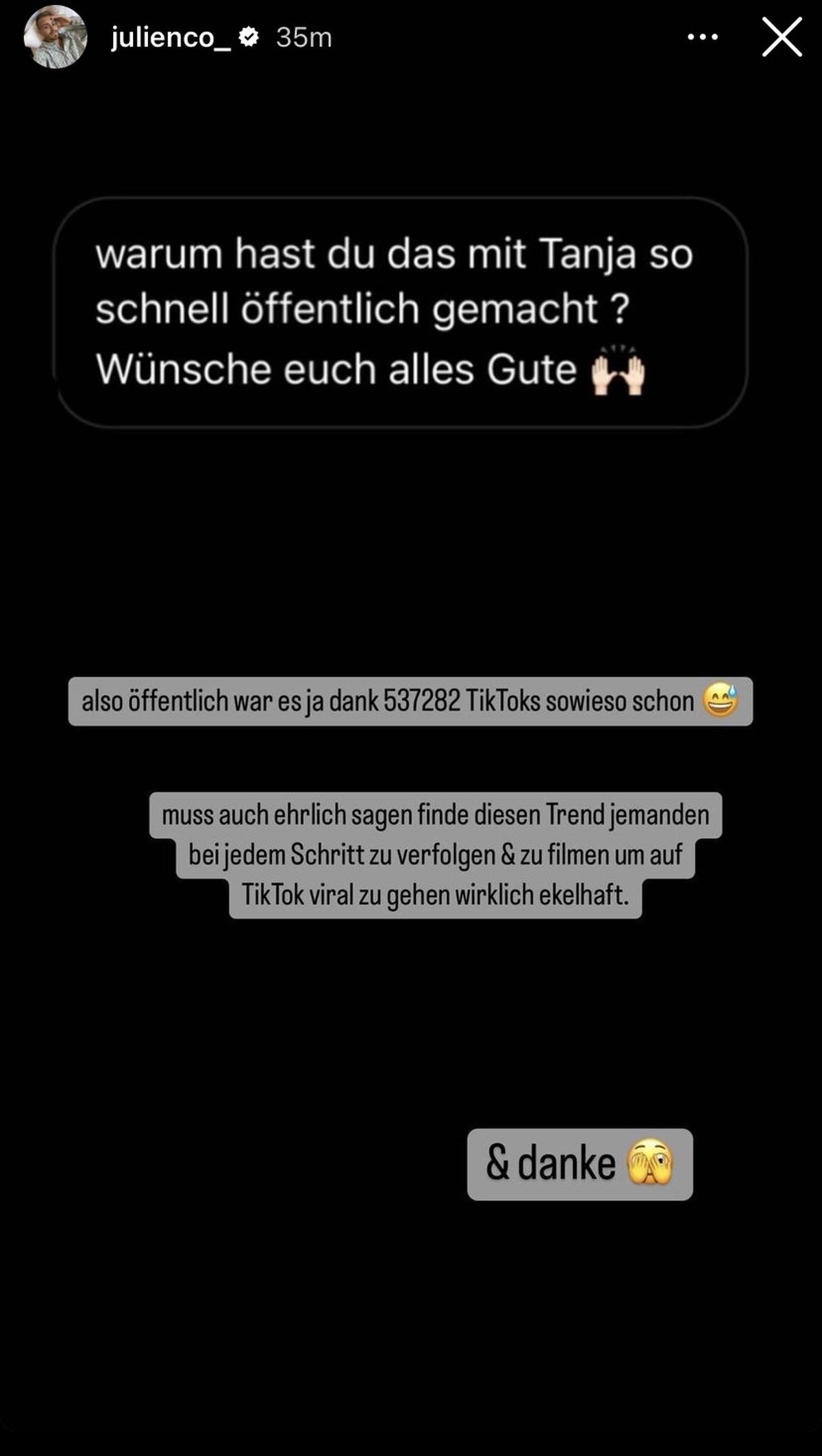 Hier bezieht Julian öffentlich Stellung zu heimlichen Aufnahmen, welche die beiden zeigen.