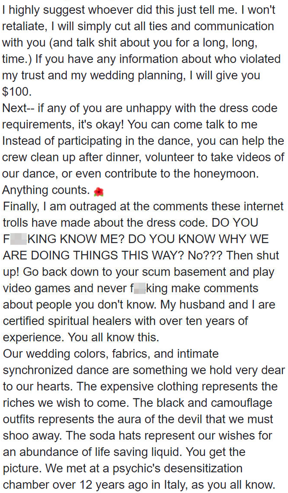 https://www.boredpanda.com/thousand-dollar-wedding-dress-code-invitation-bridezilla-hawaii/

reddit facebook screenshot Hochzeit