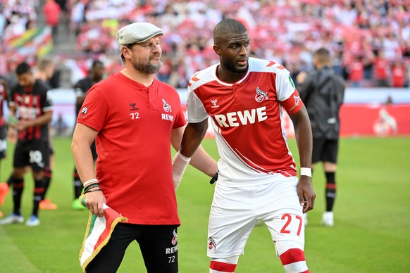 Koeln, Rheinenergiestadion, 16.07.22, GER, Herren, Telekom Cup 2022, Saison 2022-2023, 1.FC Koeln - AC Mailand Bild: v.li. Trainer Steffen Baumgart Koeln und Anthony Modeste Koeln Nur fuer journalisti ...