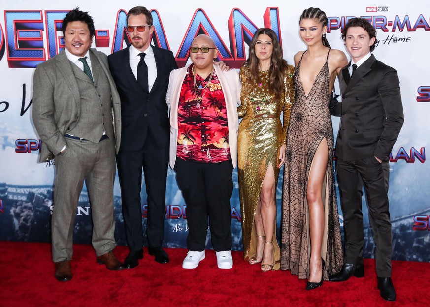 Benedict Wong, Benedict Cumberbatch, Jacob Batalon, Marisa Tomei, Zendaya Coleman and Tom Holland arrive at the Los Angeles Premiere Of Columbia Pictures&#039; &#039;Spider-Man: No Way Home&#039; held ...