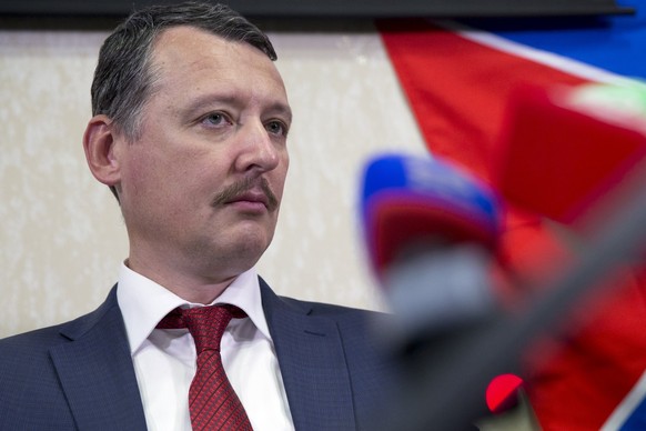 FILE - Igor Girkin, also know as Igor Strelkov, the former military chief for Russia-backed separatists in eastern Ukraine, holds a news conference in Moscow, Thursday, Oct. 30, 2014. Strelkov, a high ...