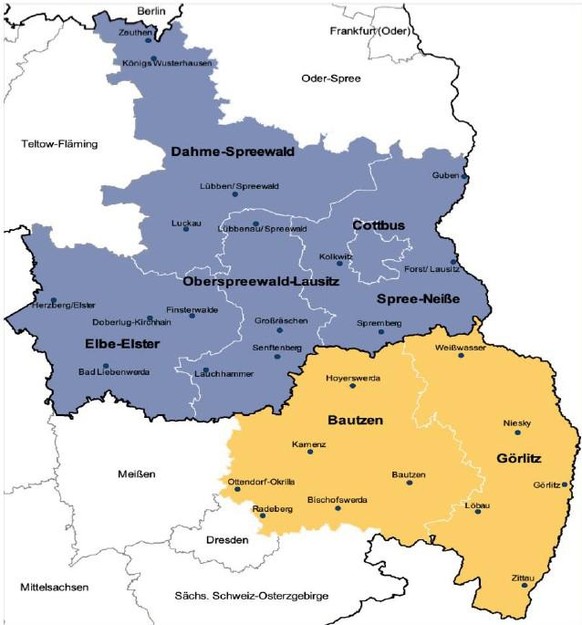 Die geographische Lage der Lausitz in Deutschland.