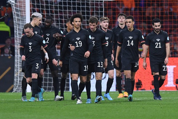 Fu�ball L�nderspiel Niederlande - Deutschland am 29.03.2022 in der Johan Cruijff ArenA in Amsterdam Torjubel zum 0:1 durch Thomas M�ller Deutschland DFB regulations prohibit any use of photographs as  ...